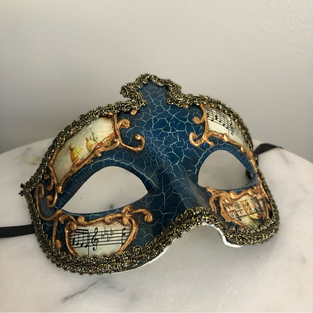 New Orleans masquerade mask w/ sheet music and scenes of Venice